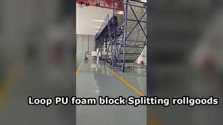 長い PU フォームブロックをロールフォームに分割するループカッター自動バンドナイフガイドマシン